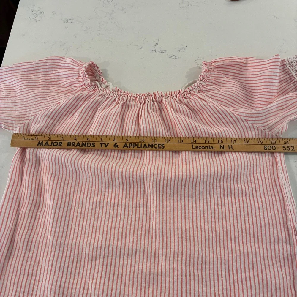 Saks Fifth Ave Top S Stripe Linen Off Shoulder Lace Boho Romantic Italy Cottage - Picture 7 of 9